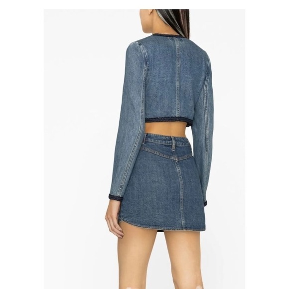 Self Portrait Skirt Button Front Pockets Embellished Blue Jean Skirt - Picture 4 of 16